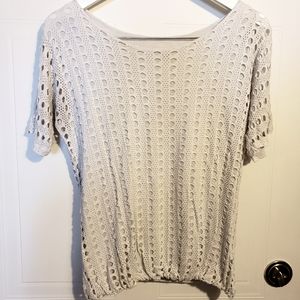 Froccella Cream Short Sleeve Top Elastic Waist Boho Cut Out Design Lined Woman M